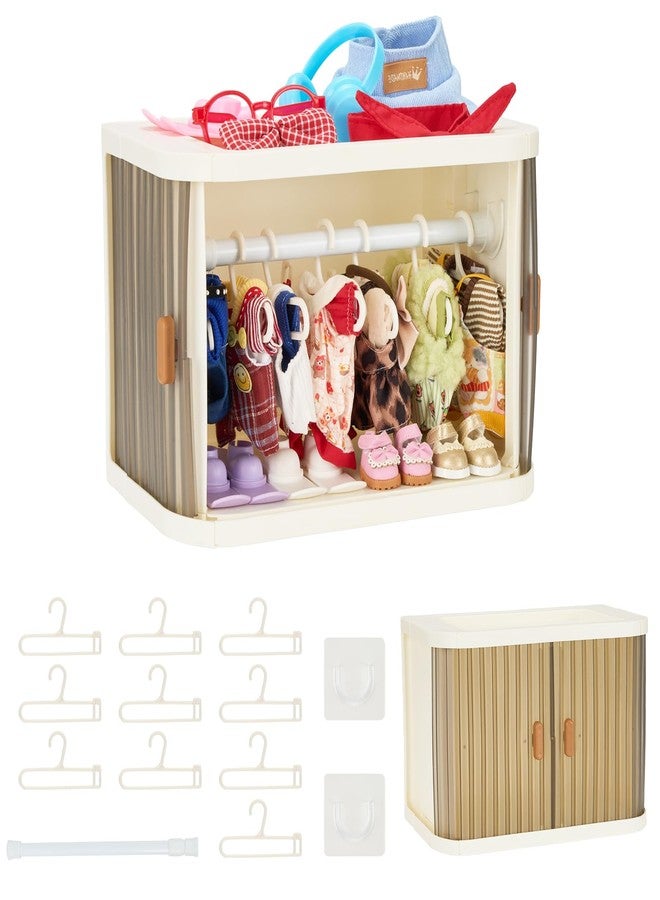 WhelvePoo Foldable Doll Wardrobe Closet Compatible with Labubu Clothes - Stackable Storage Box with 10 Hangers, Rod & Display Shelf for 15/17cm Doll Outfits (Translucent) - Image 1